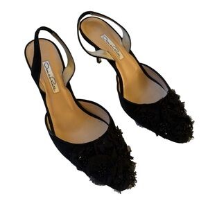 Oscar de la Renta Lace Embellished Slingback Heels • Made in Italy • Size 38.5